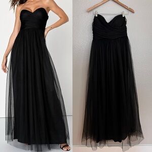 Lulus Regal Behavior Black Tulle Strapless Maxi Dress
